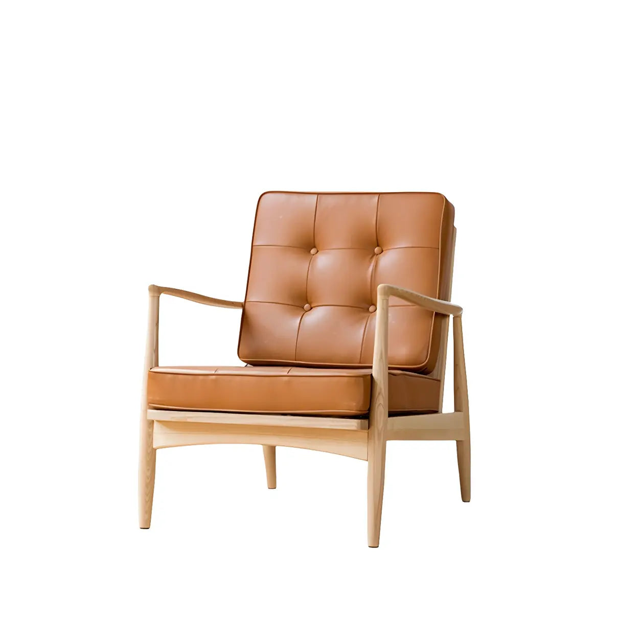 Brown Faux Leather Cushion-Back Tufted Arm Chair — Brown / Faux Leather / 2 Piece Set