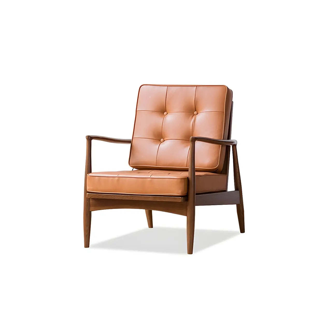 Brown Faux Leather Cushion-Back Tufted Arm Chair — Brown / Genuine Leather / 1 Piece