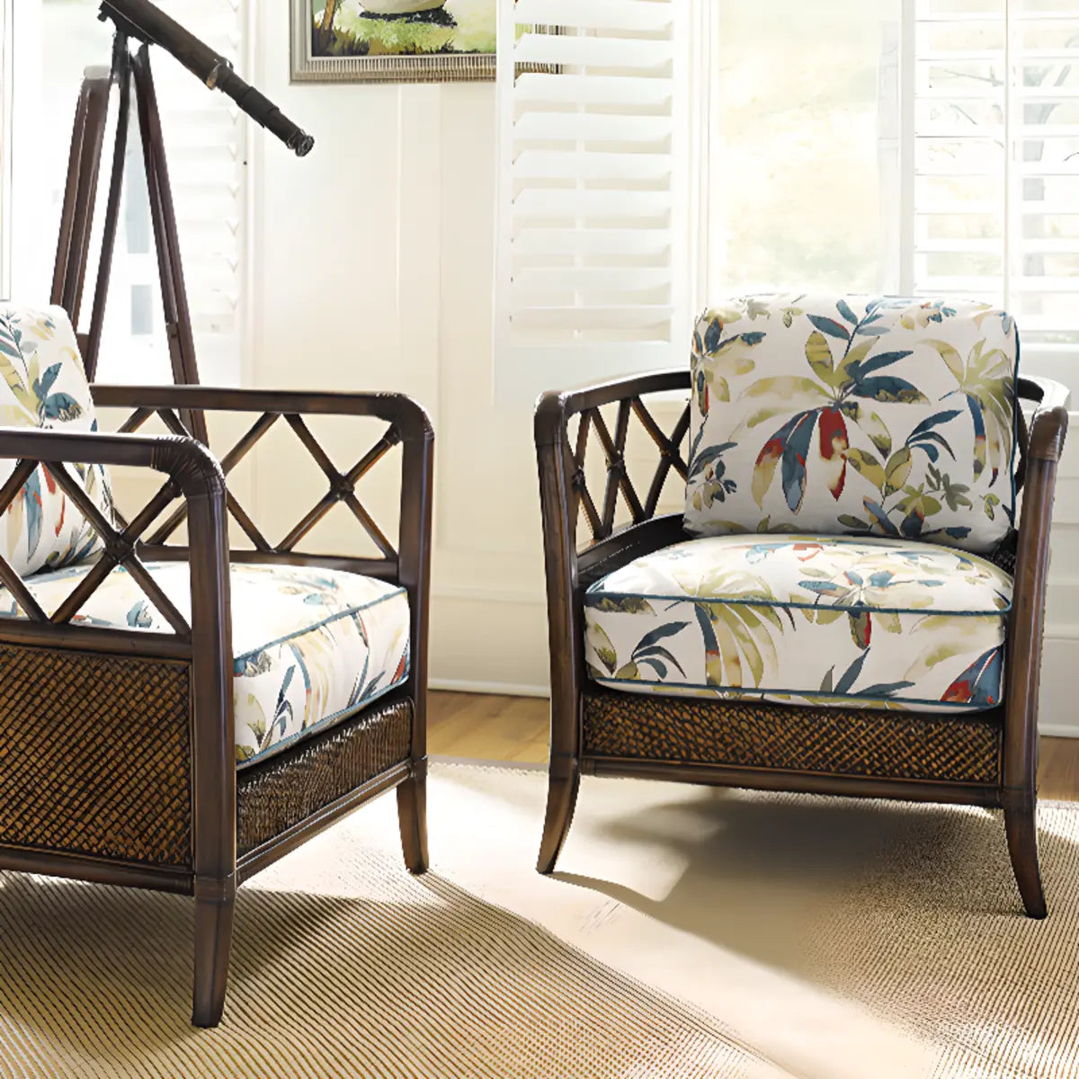 Brown Floral Cotton Cushion Barrel Chair