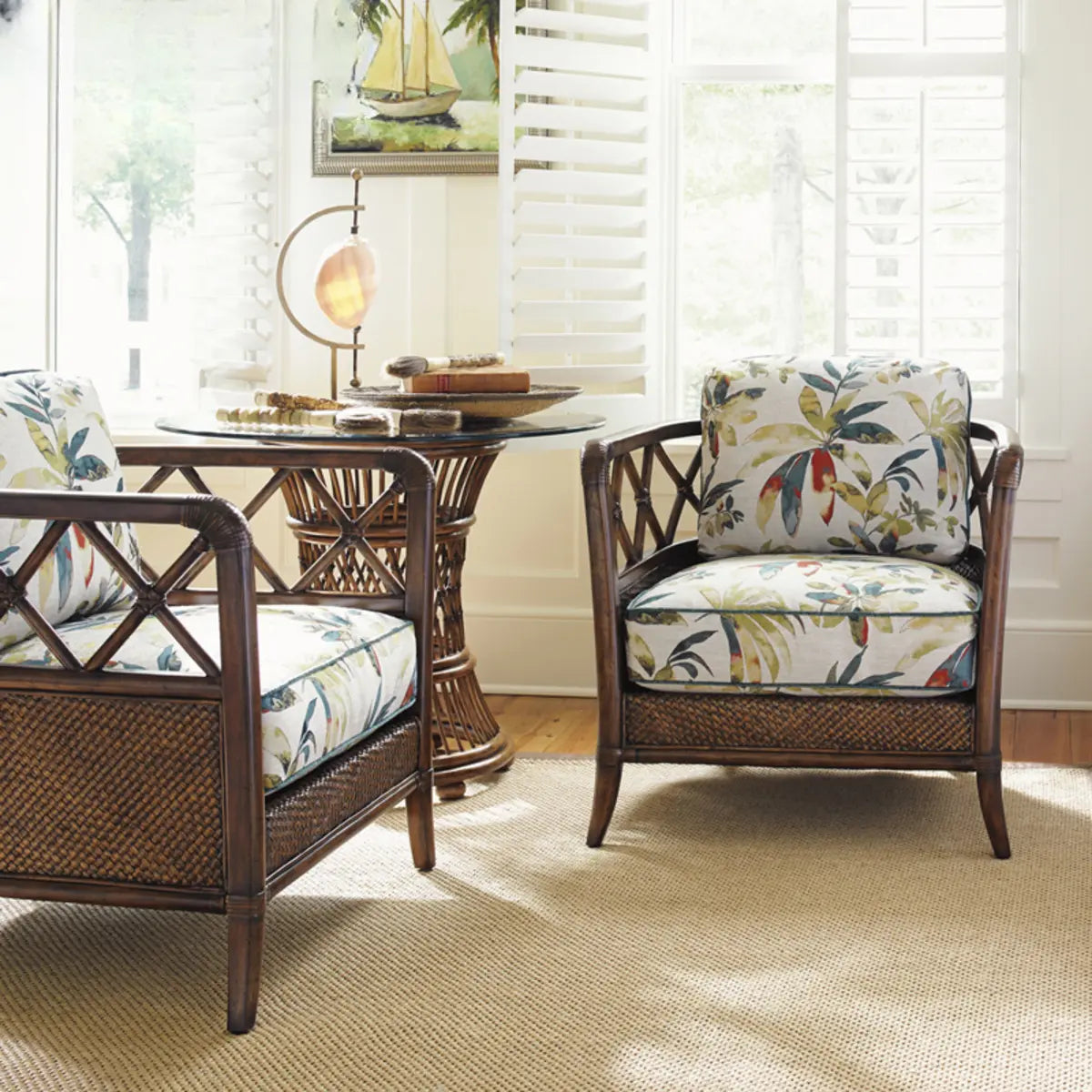 Brown Floral Cotton Cushion Barrel Chair