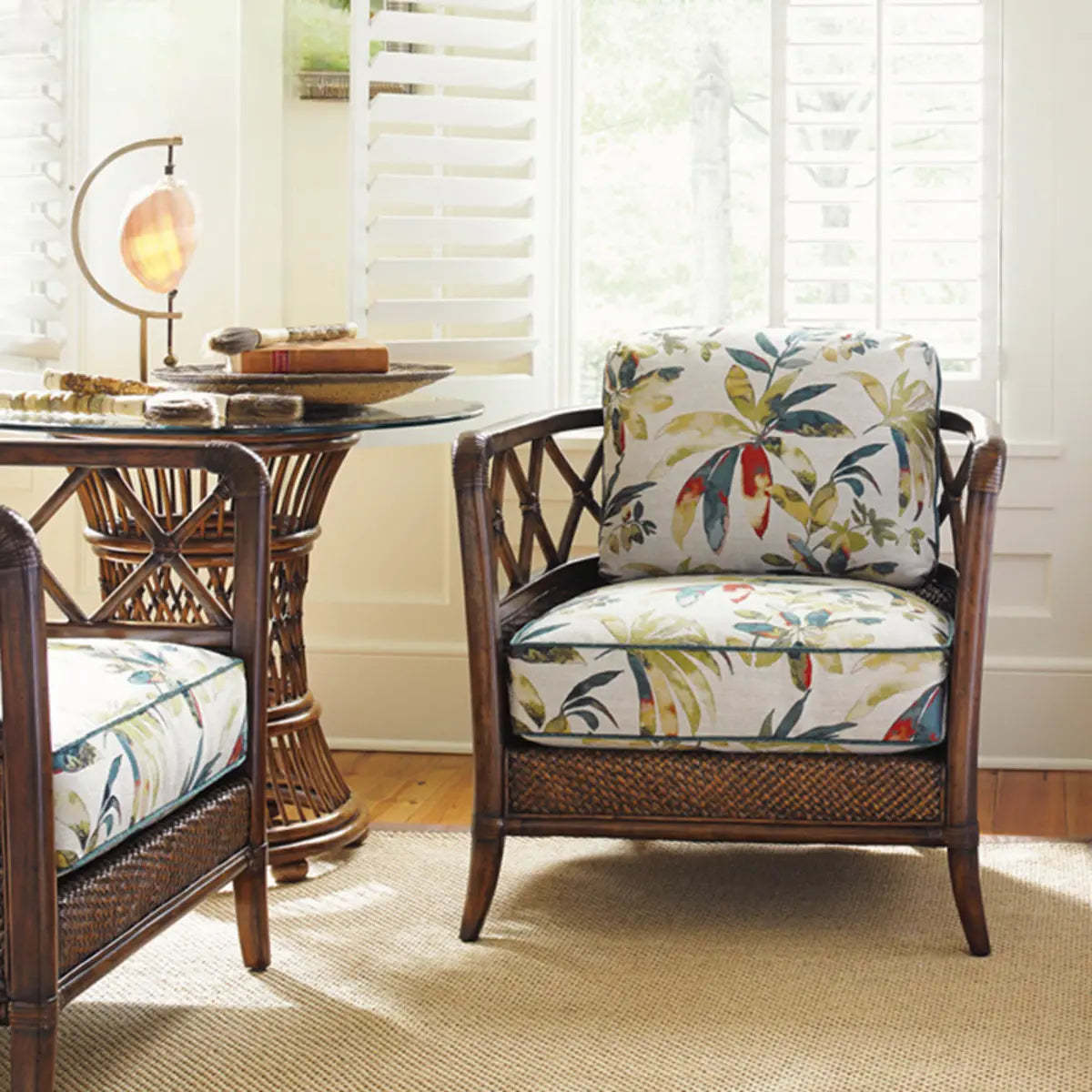 Brown Floral Cotton Cushion Barrel Chair