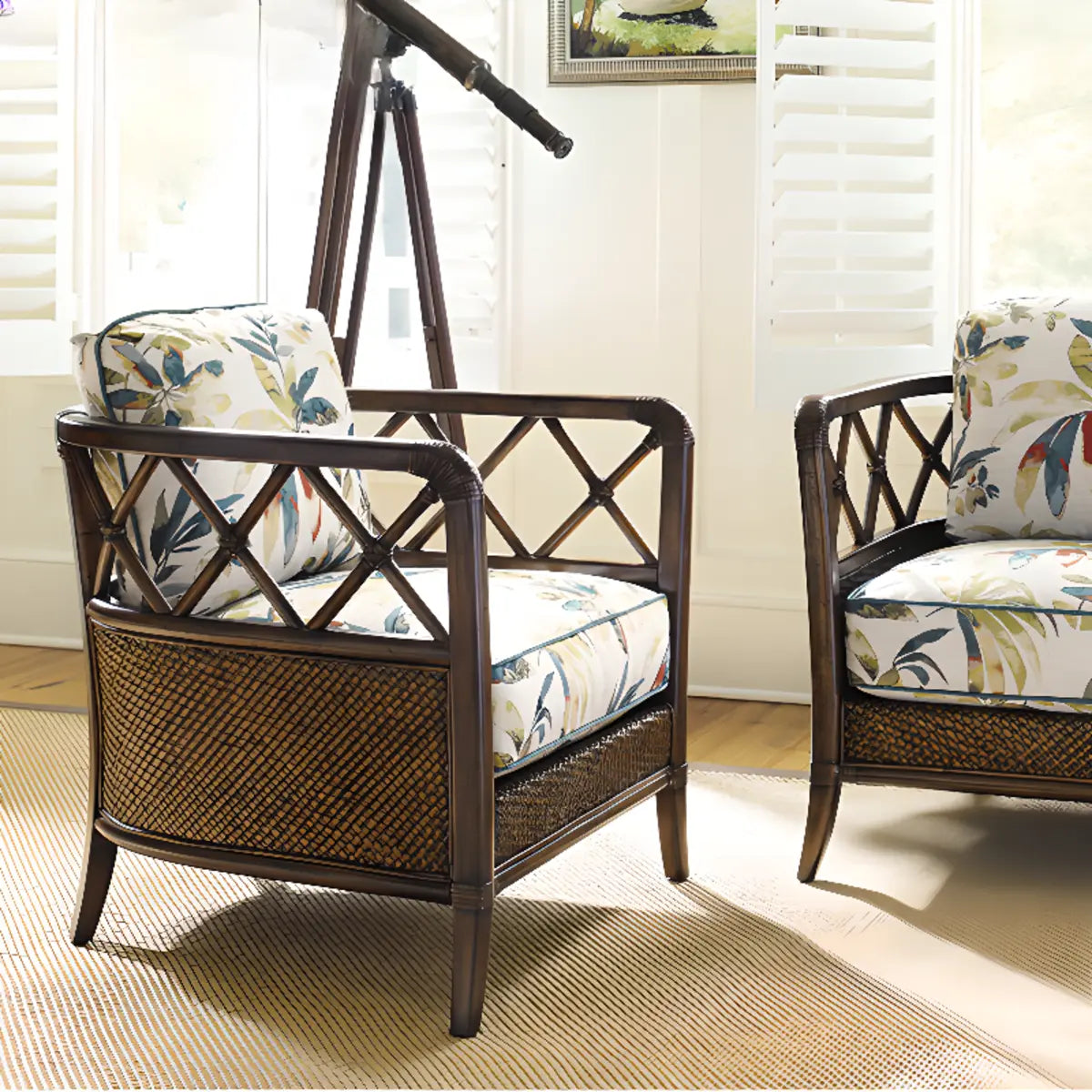 Brown Floral Cotton Cushion Barrel Chair