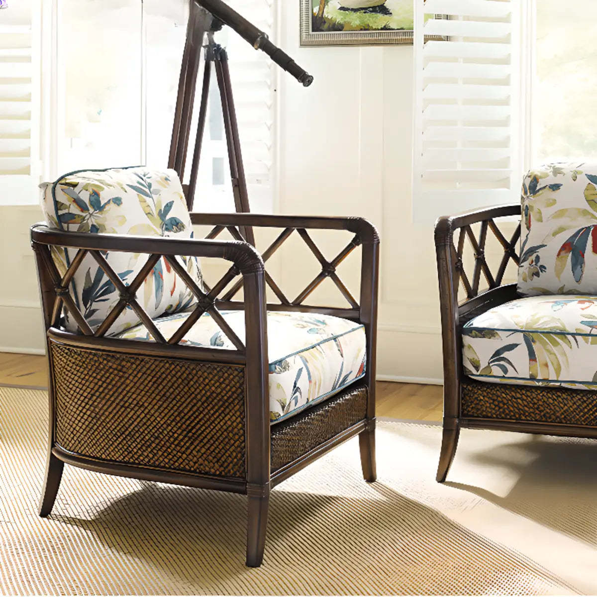 Brown Floral Cotton Cushion Barrel Chair