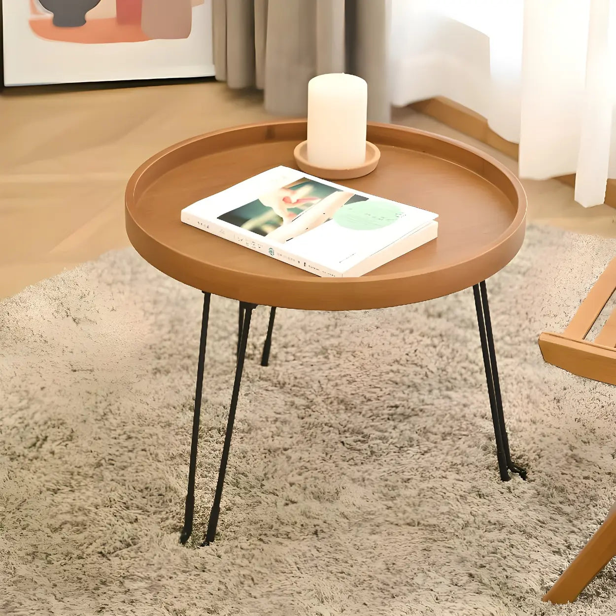 Brown Foldable Round UV-Resistant Outdoor Coffee Table