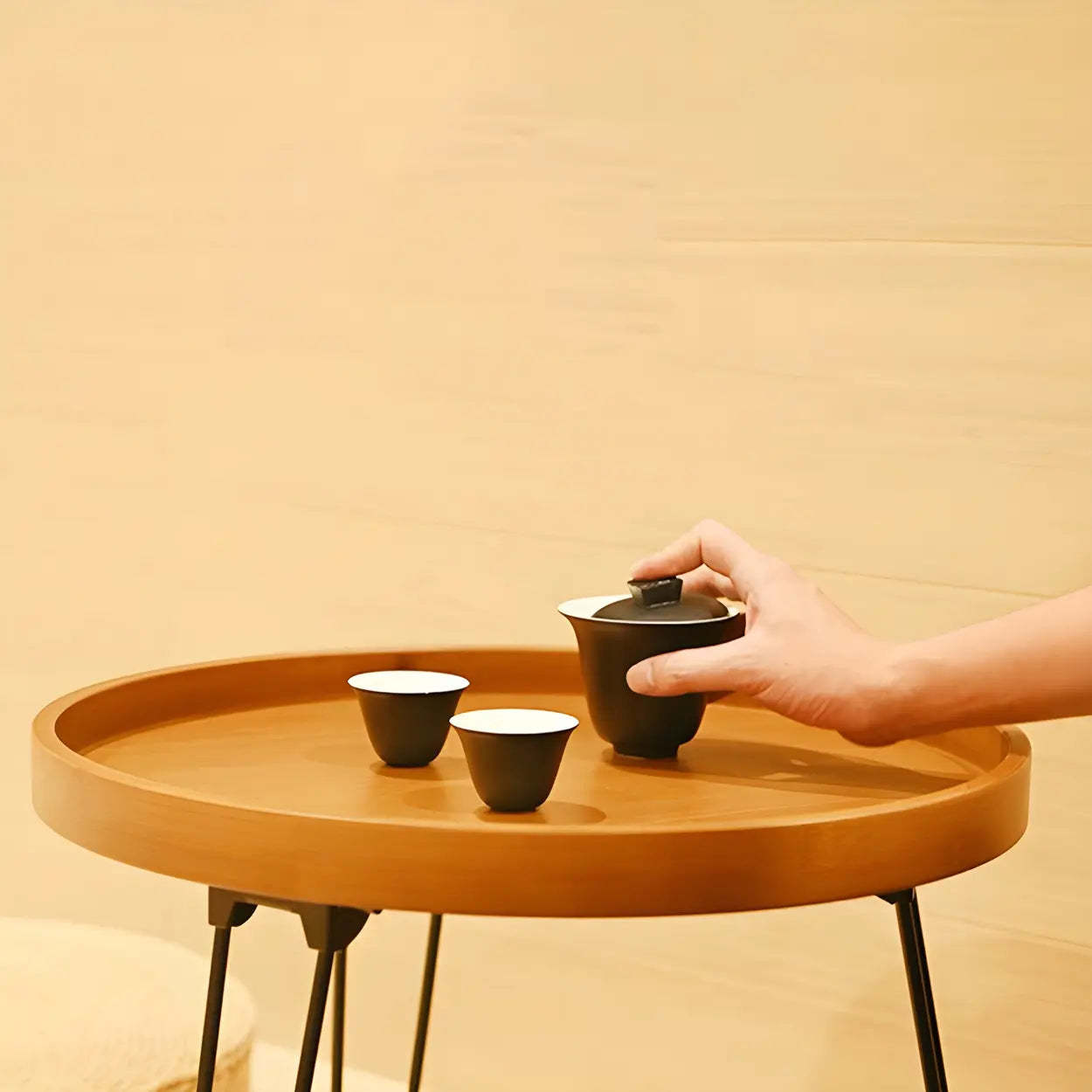 Brown Foldable Round UV-Resistant Outdoor Coffee Table