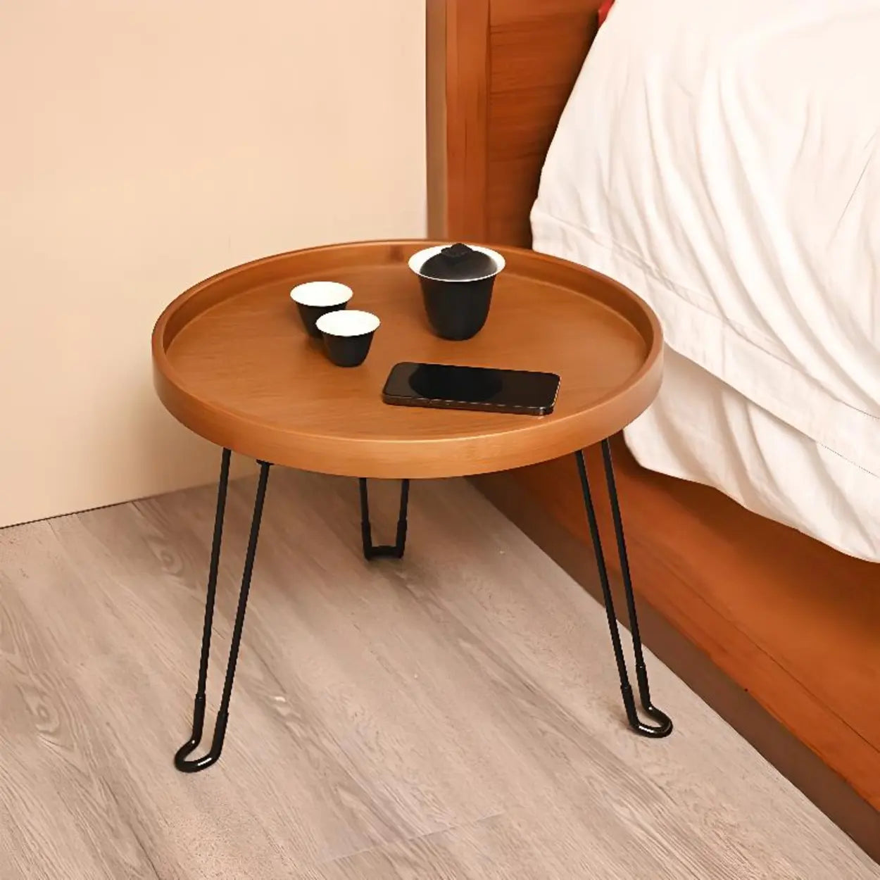 Brown Foldable Round UV-Resistant Outdoor Coffee Table