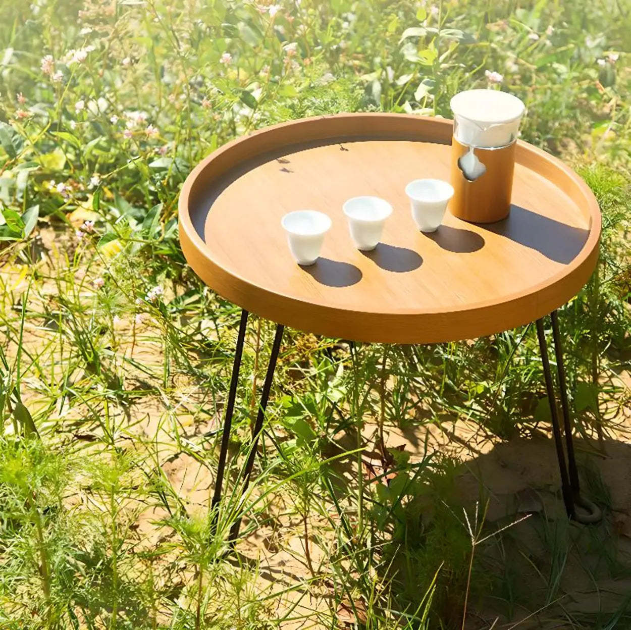 Brown Foldable Round UV-Resistant Outdoor Coffee Table