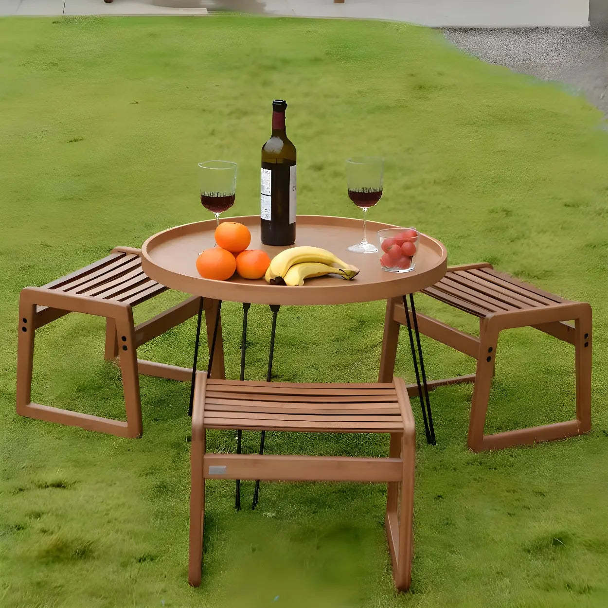 Brown Foldable Round UV-Resistant Outdoor Coffee Table