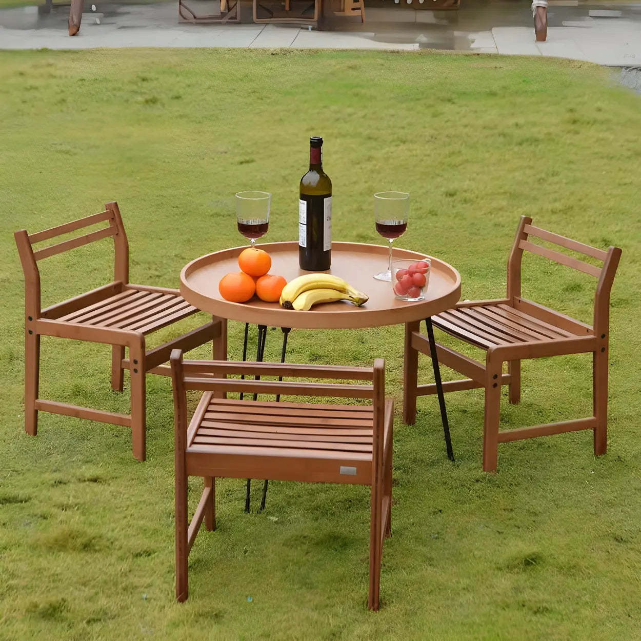 Brown Foldable Round UV-Resistant Outdoor Coffee Table