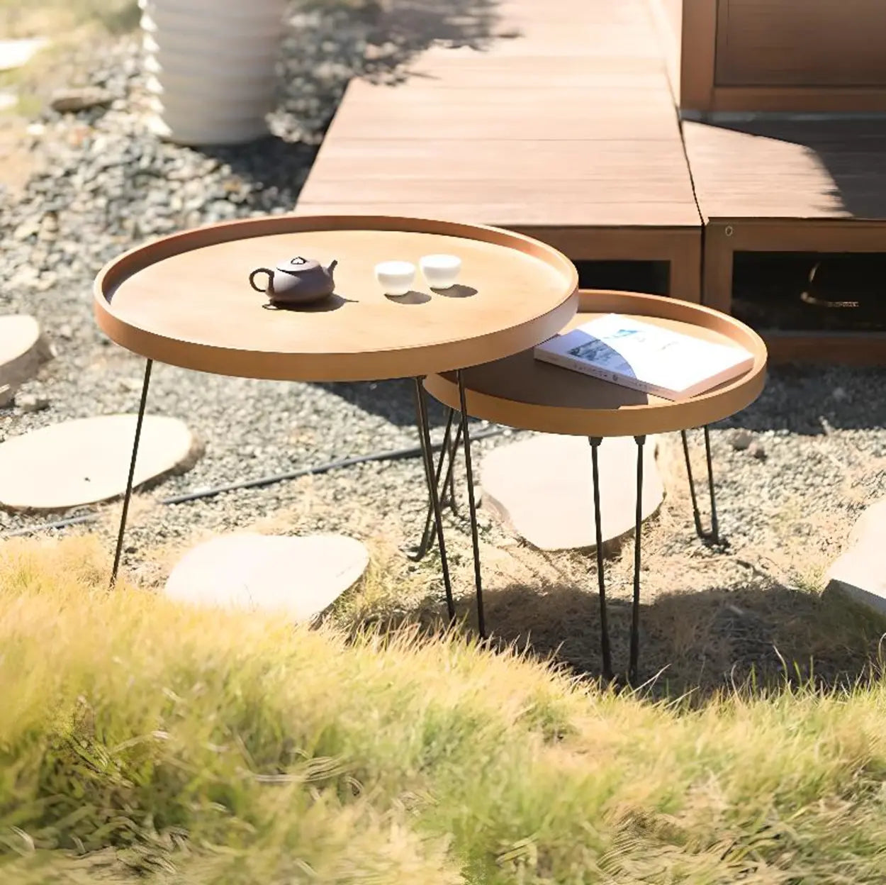 Brown Foldable Round UV-Resistant Outdoor Coffee Table