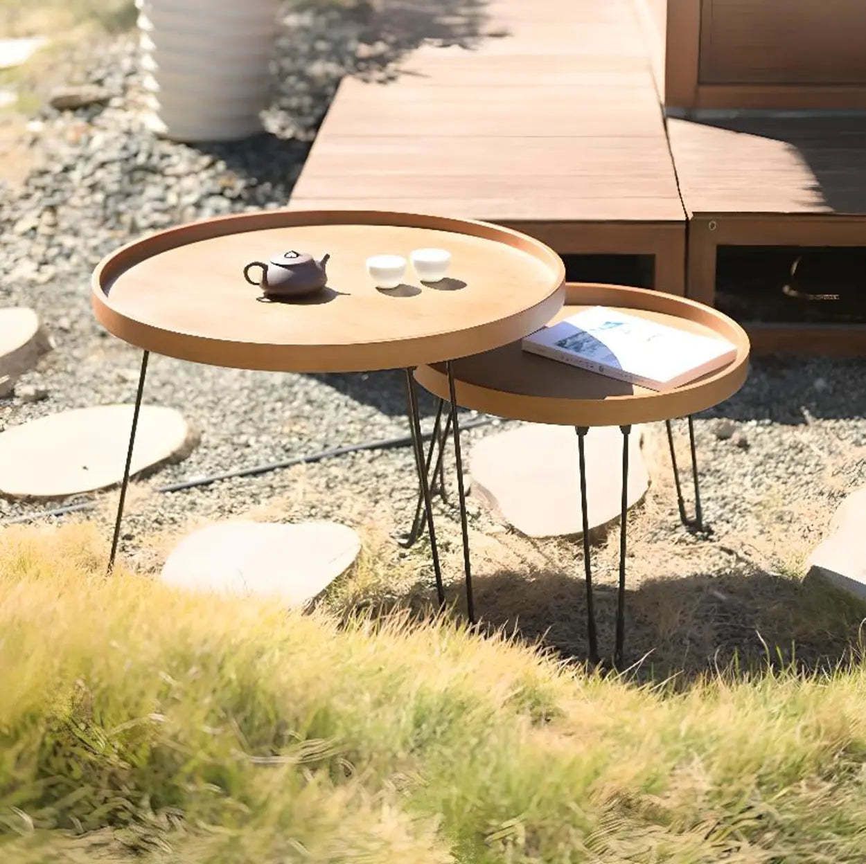 Brown Foldable Round UV-Resistant Outdoor Coffee Table