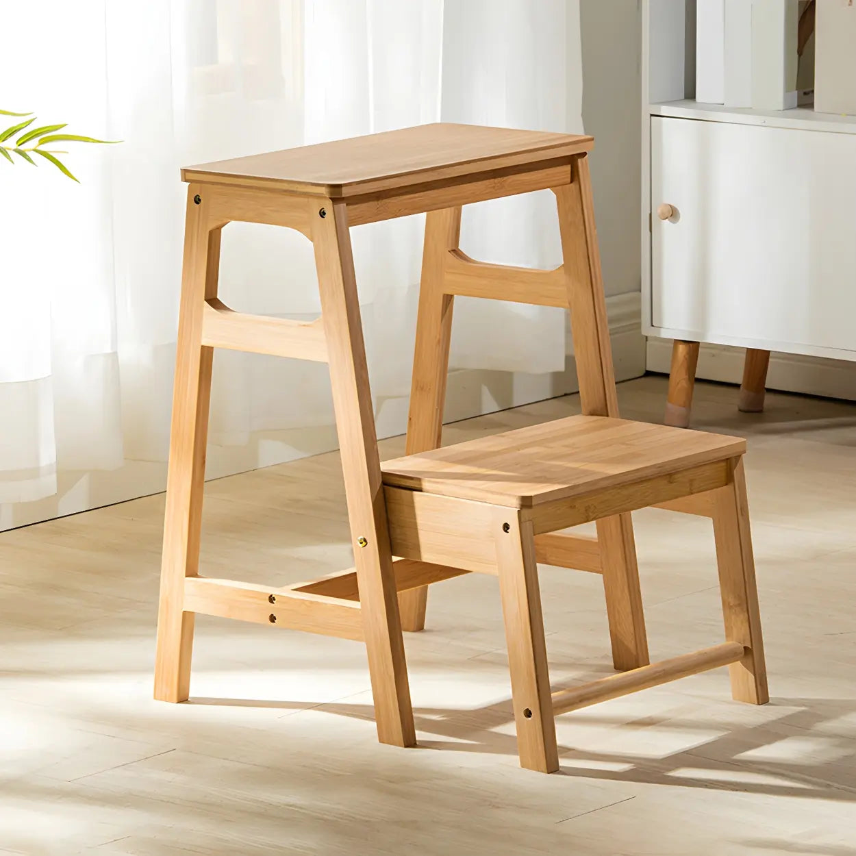 Brown Foldable Wooden Tall Vanity Stool — Natural Finish / 2 Piece Set