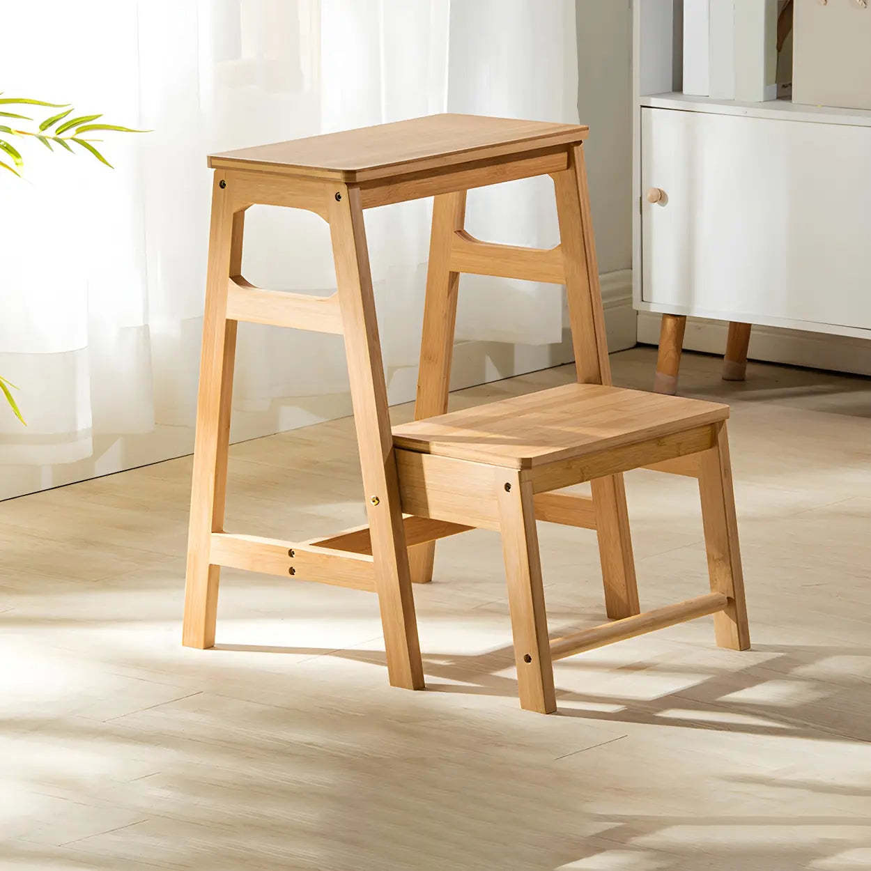 Brown Foldable Wooden Tall Vanity Stool