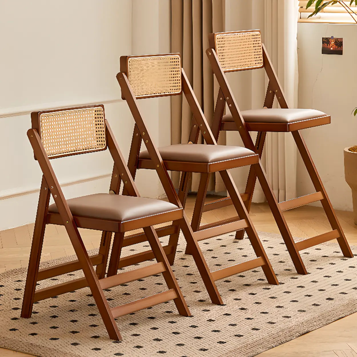 Folding Wood Leather-Cushion Bar Stool