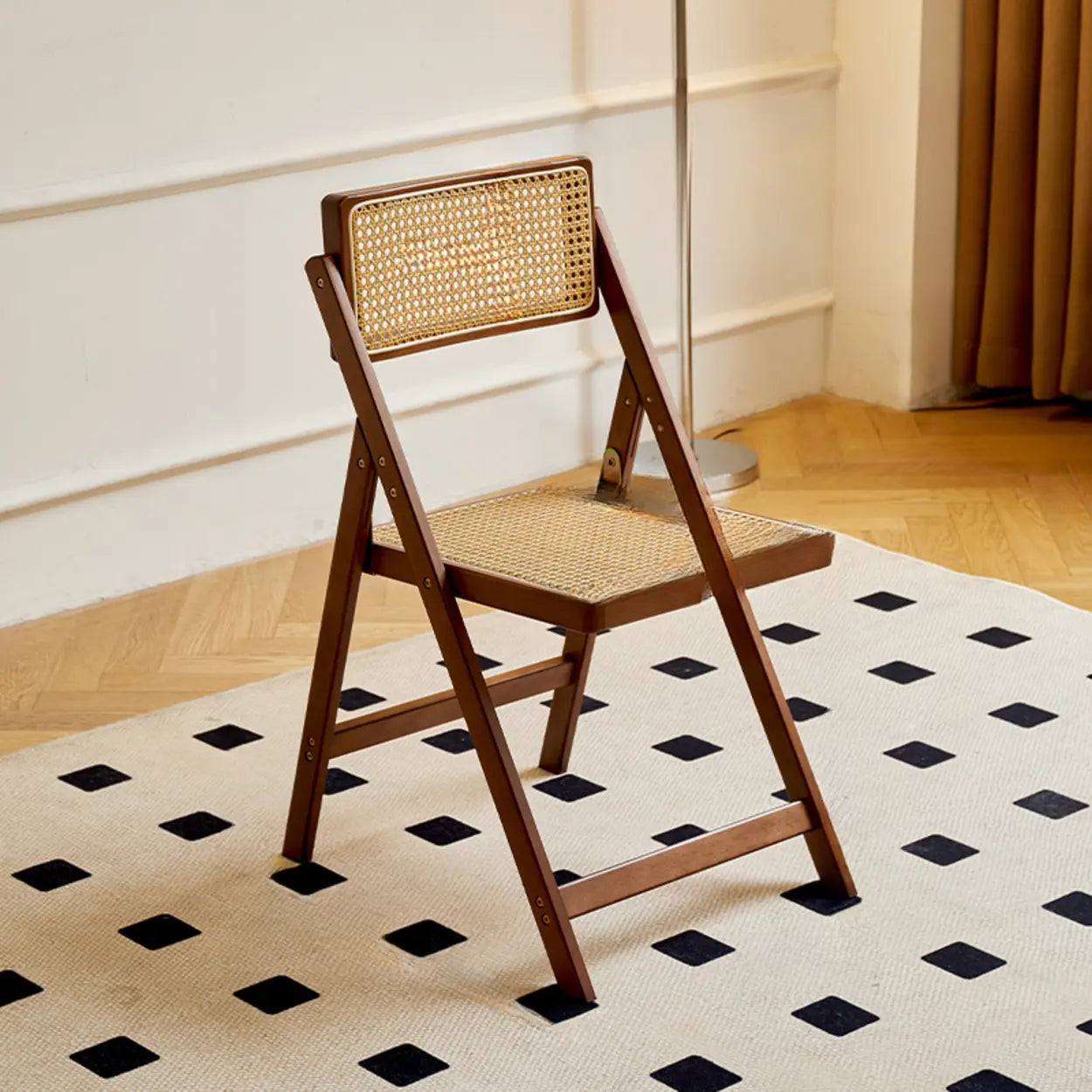 Folding Wood Leather-Cushion Bar Stool — Natural