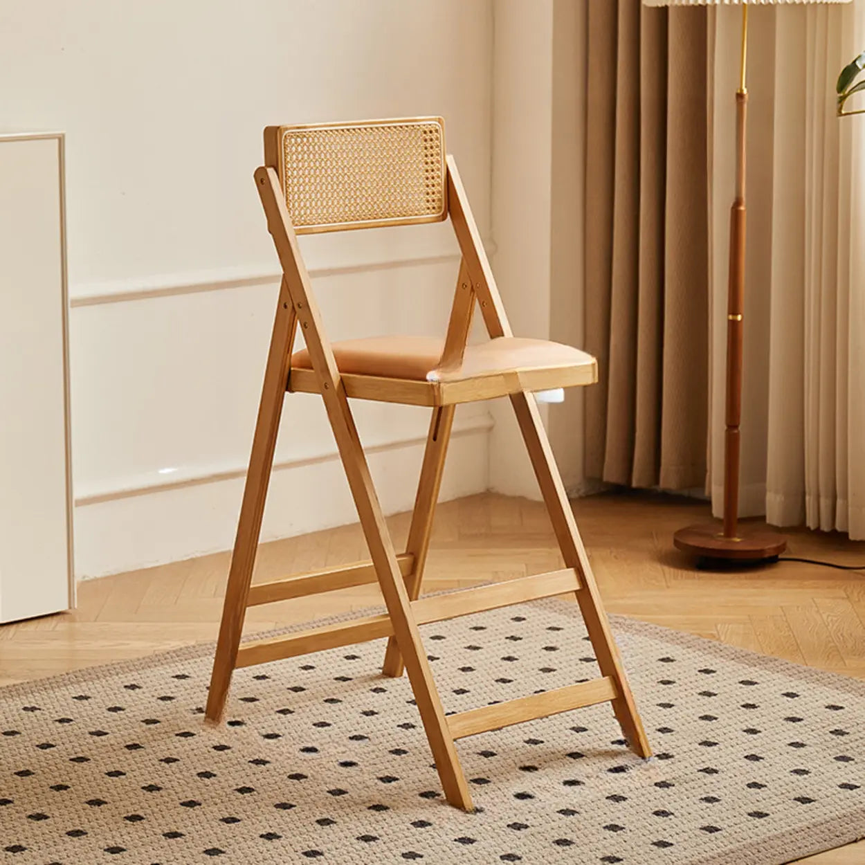 Folding Wood Leather-Cushion Bar Stool