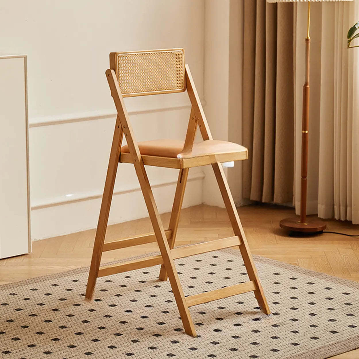 Folding Wood Leather-Cushion Bar Stool