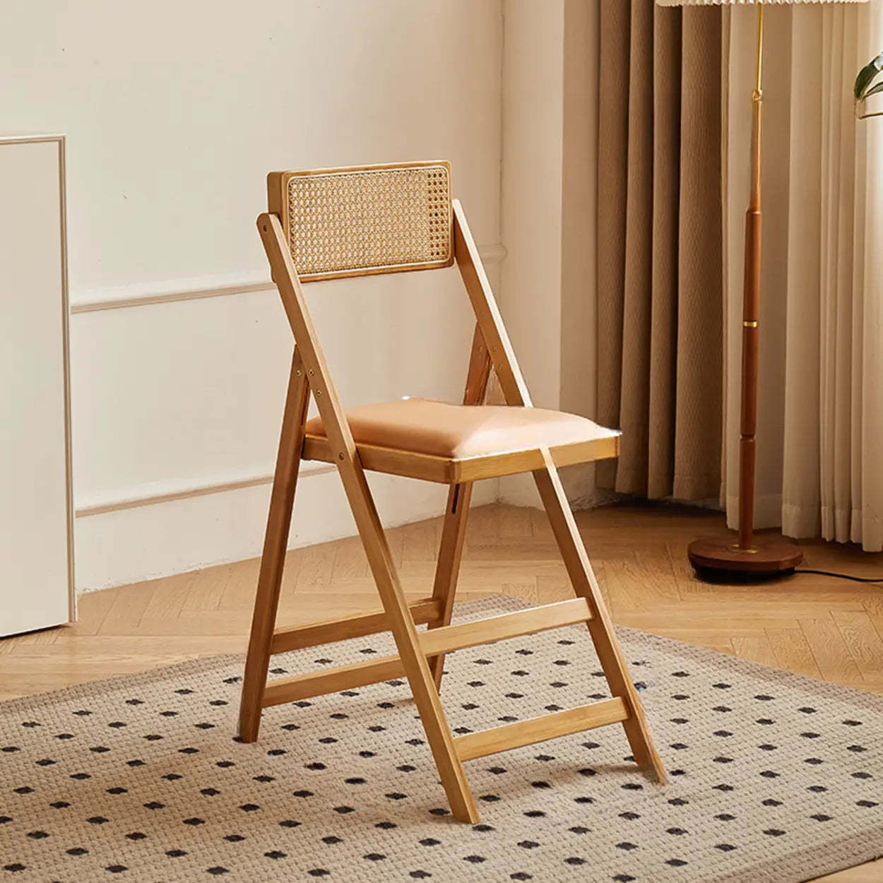 Folding Wood Leather-Cushion Bar Stool