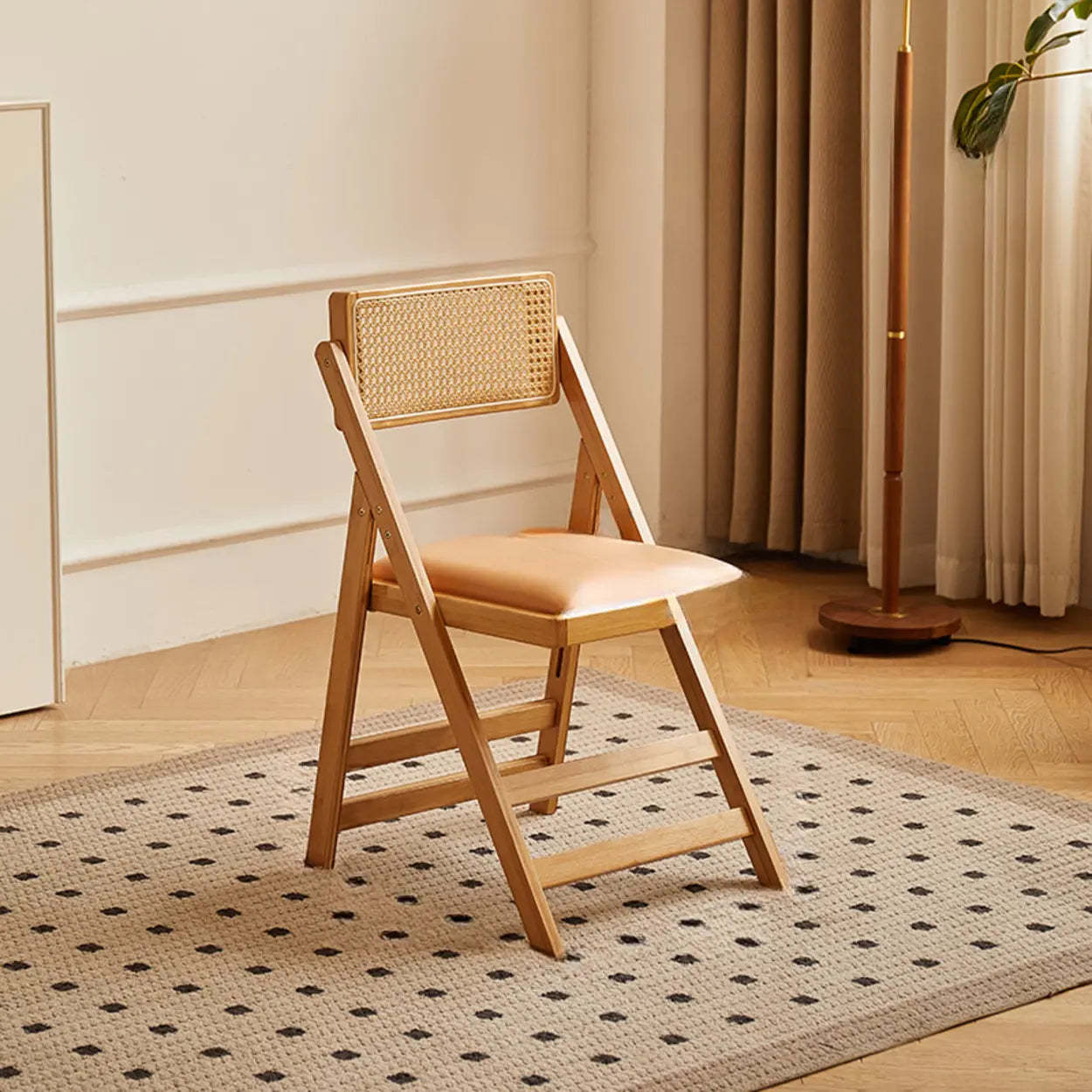 Folding Wood Leather-Cushion Bar Stool