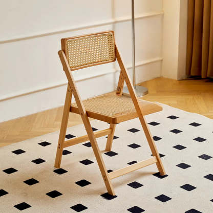 Folding Wood Leather-Cushion Bar Stool — Natural