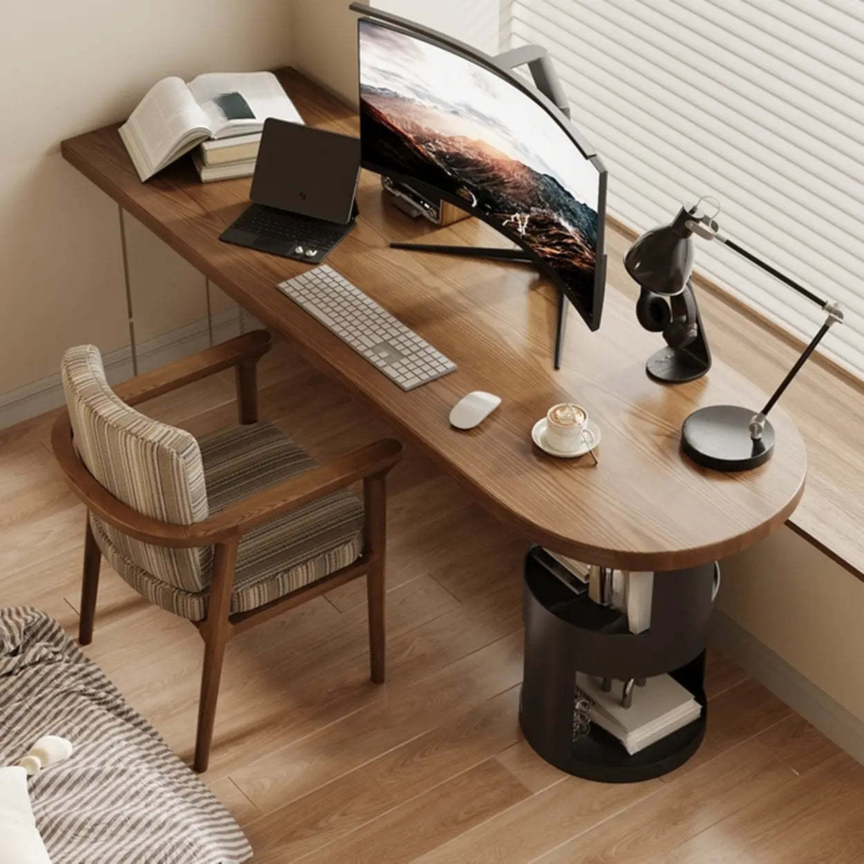 Brown Free-Form Wood Writing Desk with Storage