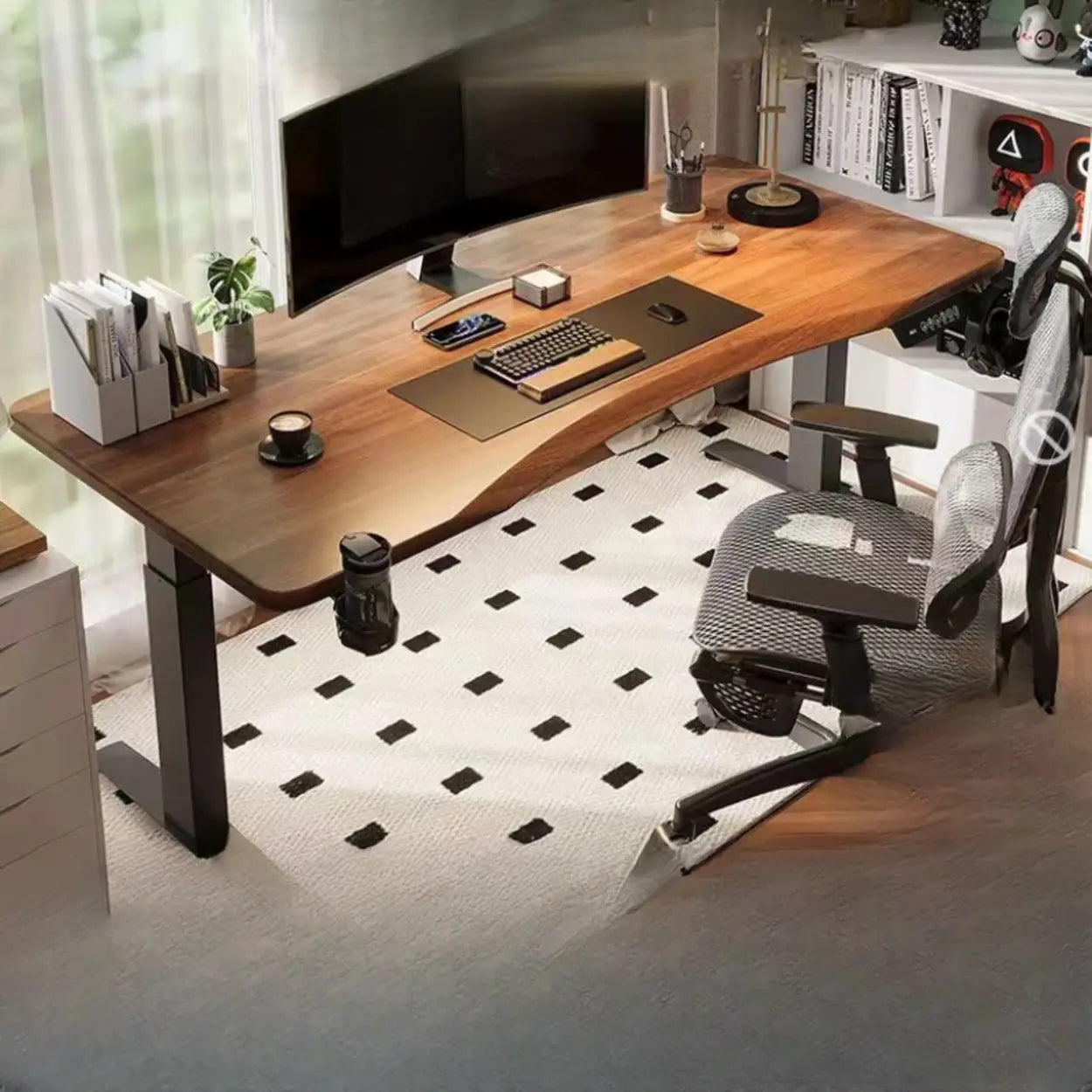 Brown Free-Form Height-Adjustable Computer Desk — Table Only