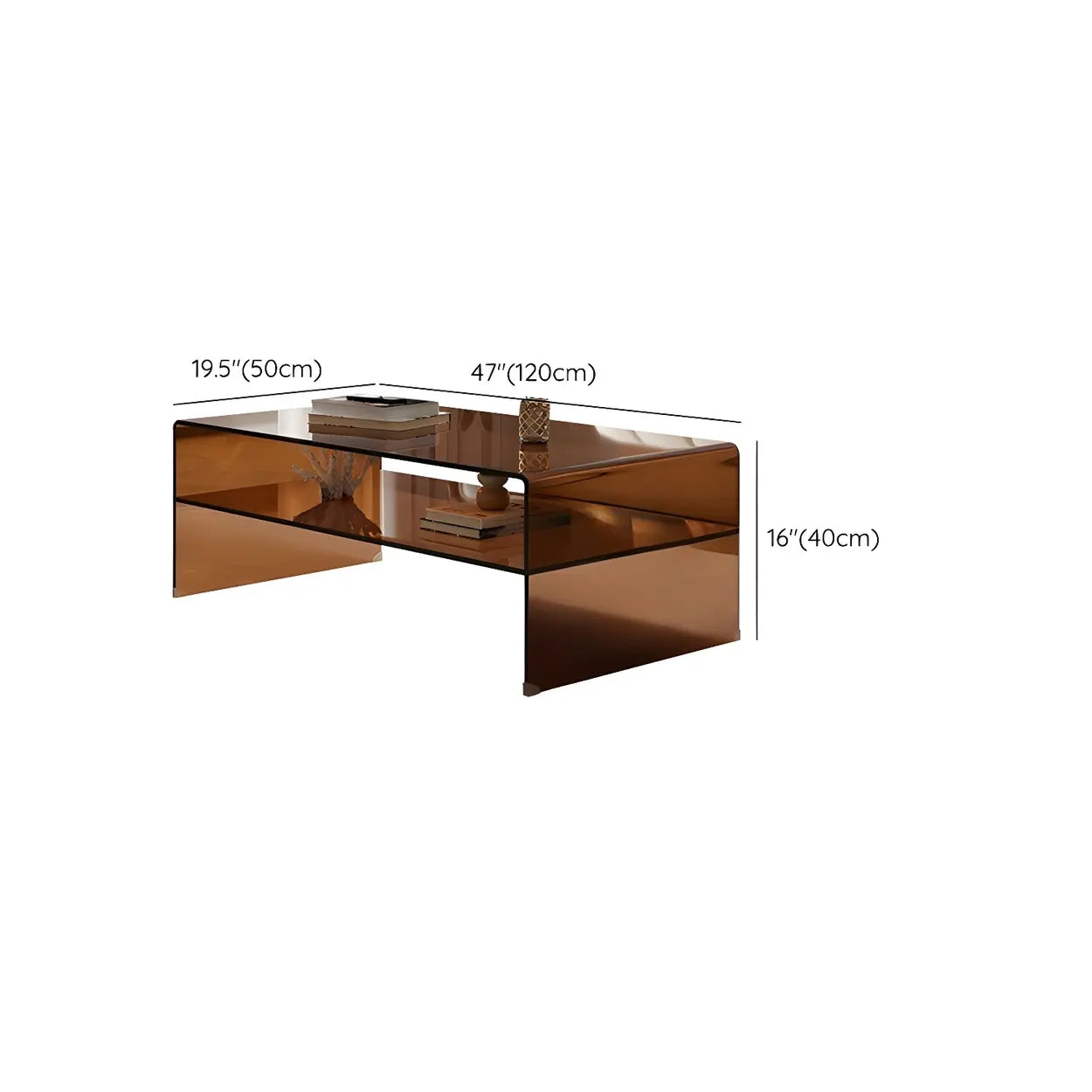 Brown Glass Sled Coffee Table with Shelf
