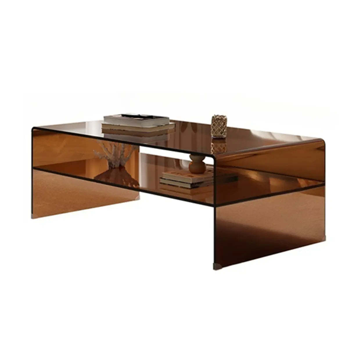 Brown Glass Sled Coffee Table with Shelf