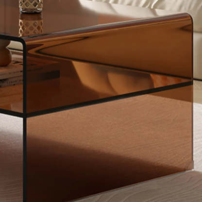 Brown Glass Sled Coffee Table with Shelf