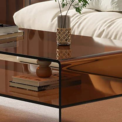 Brown Glass Sled Coffee Table with Shelf