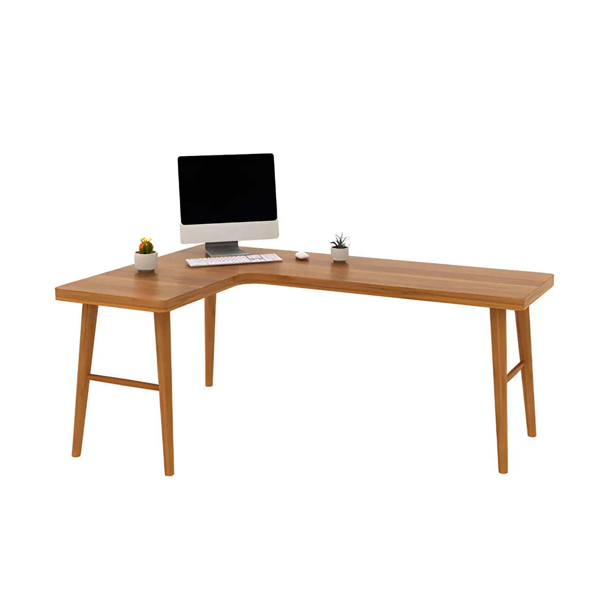 Brown L-Shape Pine Wood H-Base Writing Desk — Left Hand Return / Table Only