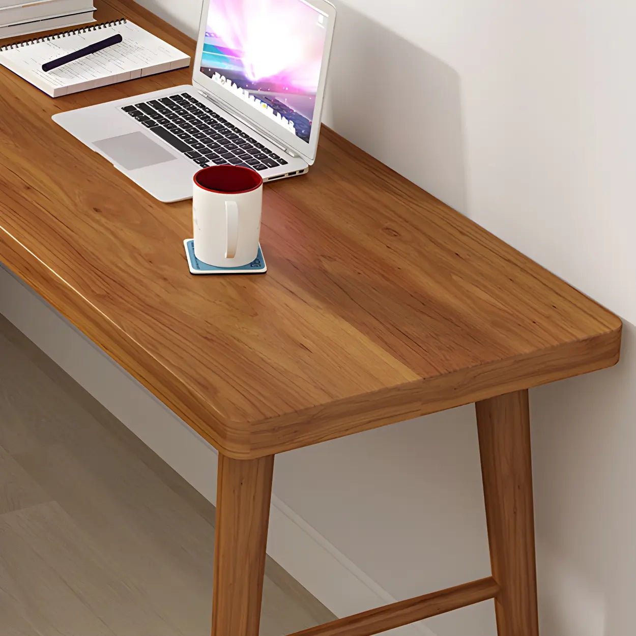 Brown L-Shape Pine Wood H-Base Writing Desk — Left Hand Return / Table Only