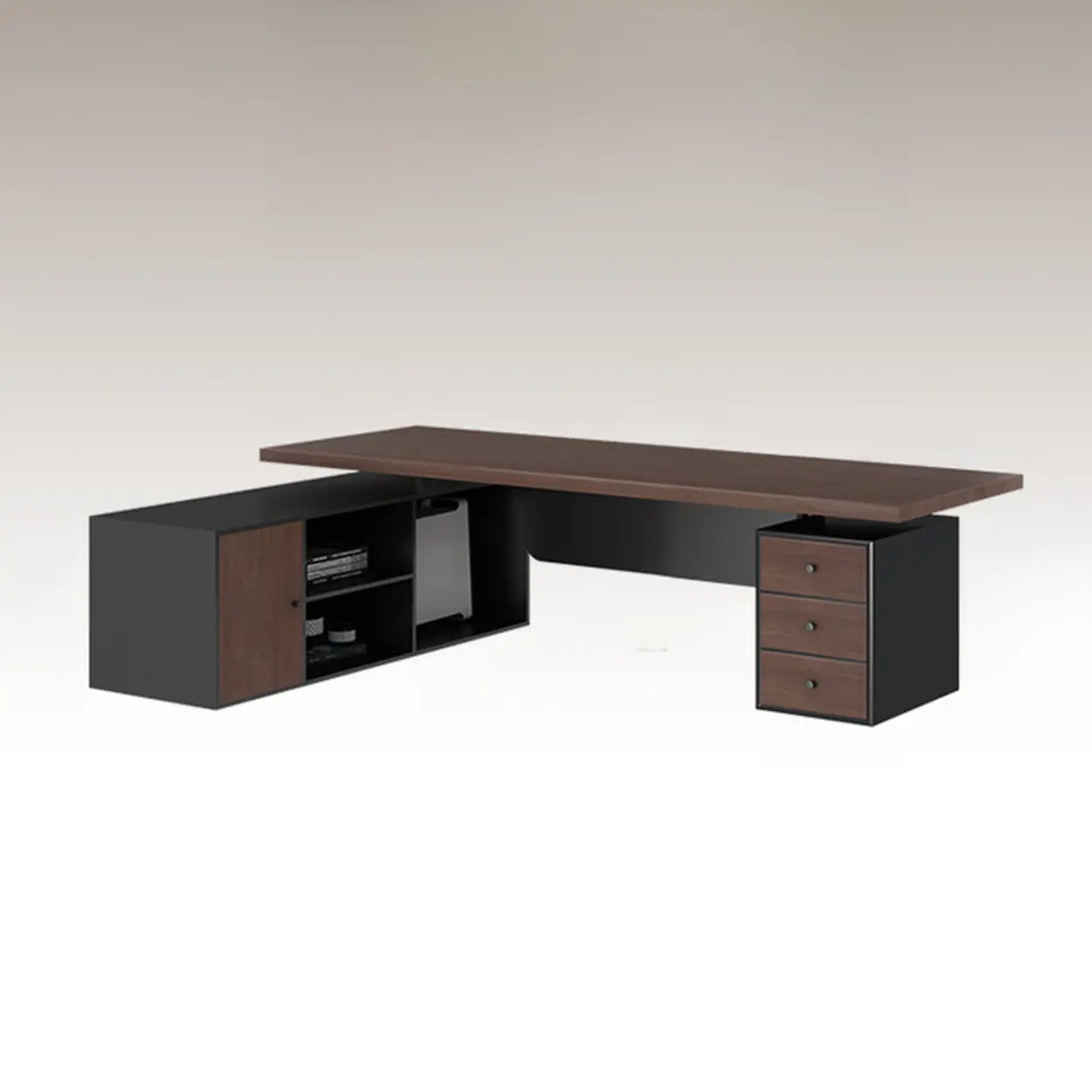 Brown L-Shaped Wood Computer Desk with Storage