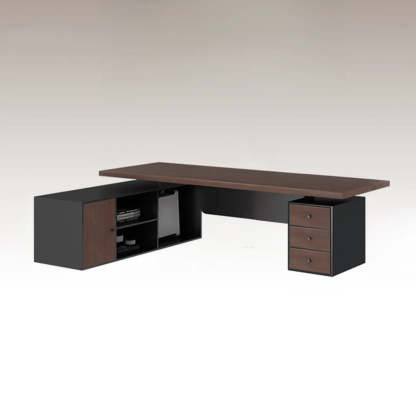 Brown L-Shaped Wood Computer Desk with Storage