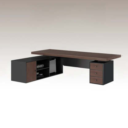 Brown L-Shaped Wood Computer Desk with Storage