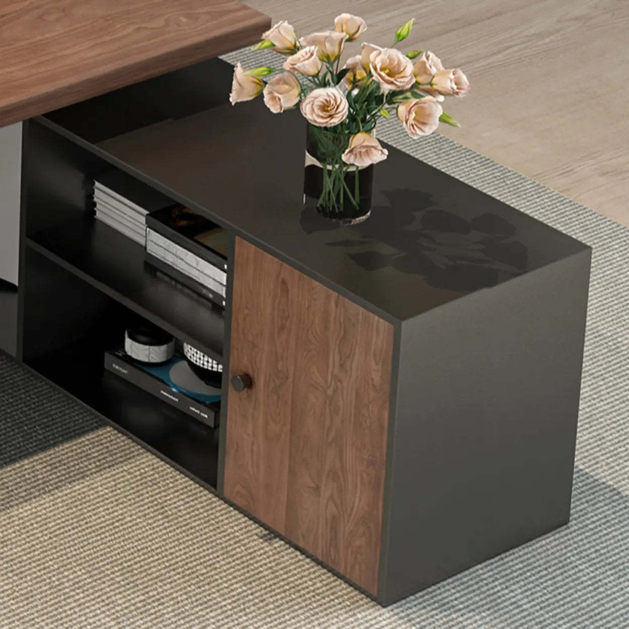 Brown L-Shaped Wood Computer Desk with Storage