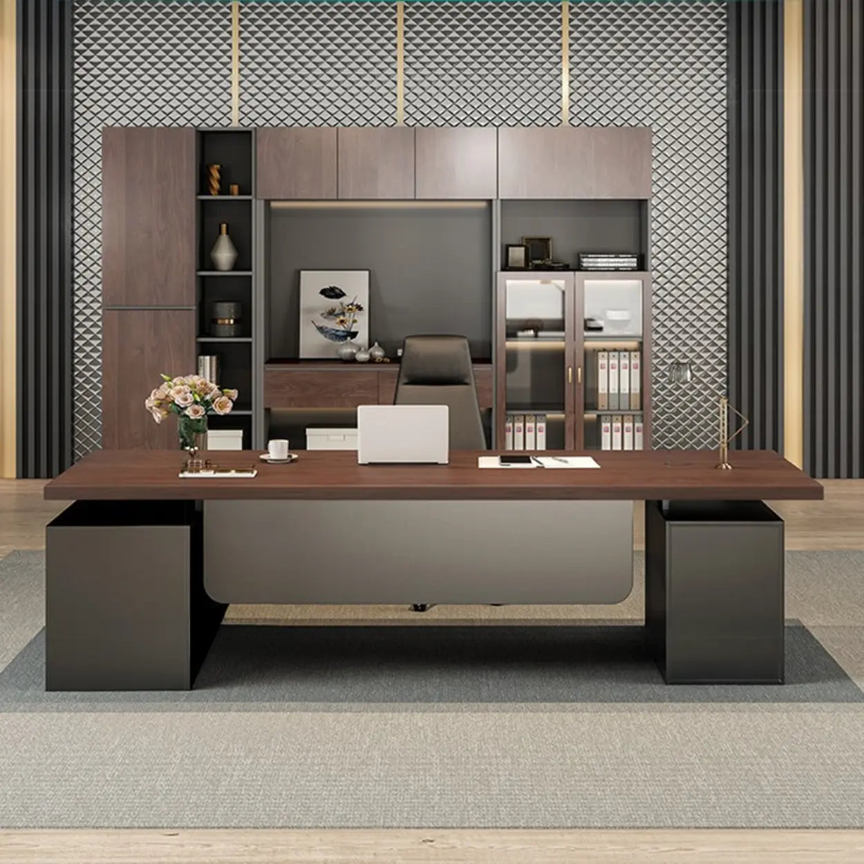 Brown L-Shaped Wood Computer Desk with Storage — Table Only