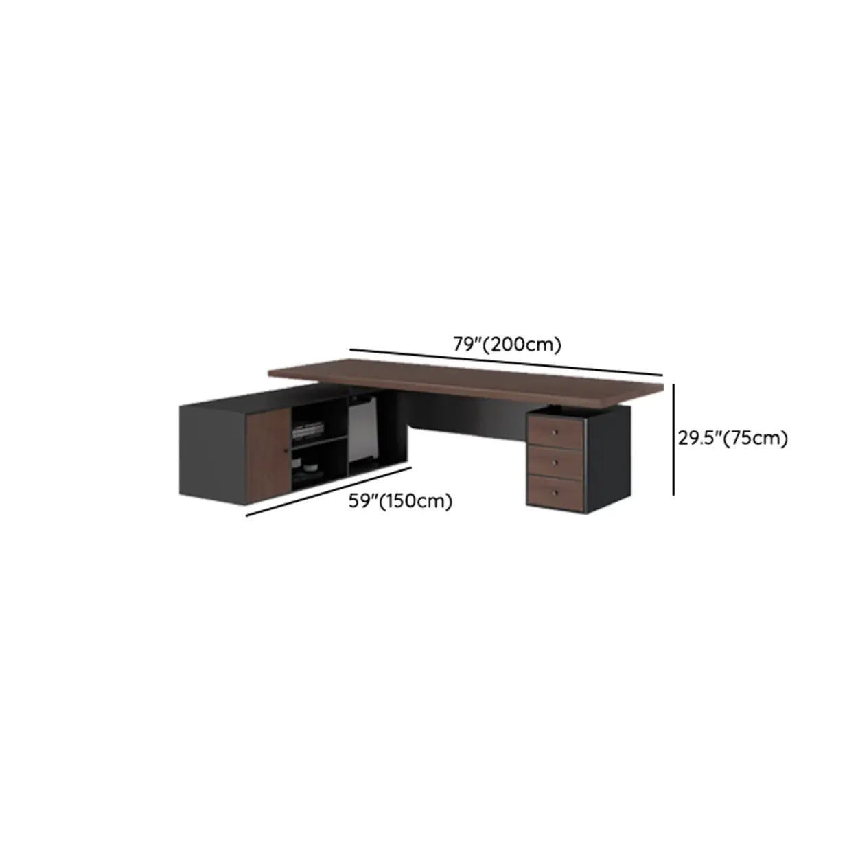 Brown L-Shaped Wood Computer Desk with Storage