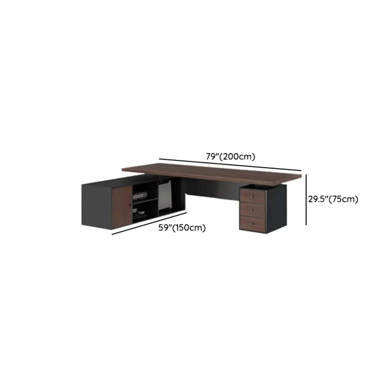 Brown L-Shaped Wood Computer Desk with Storage
