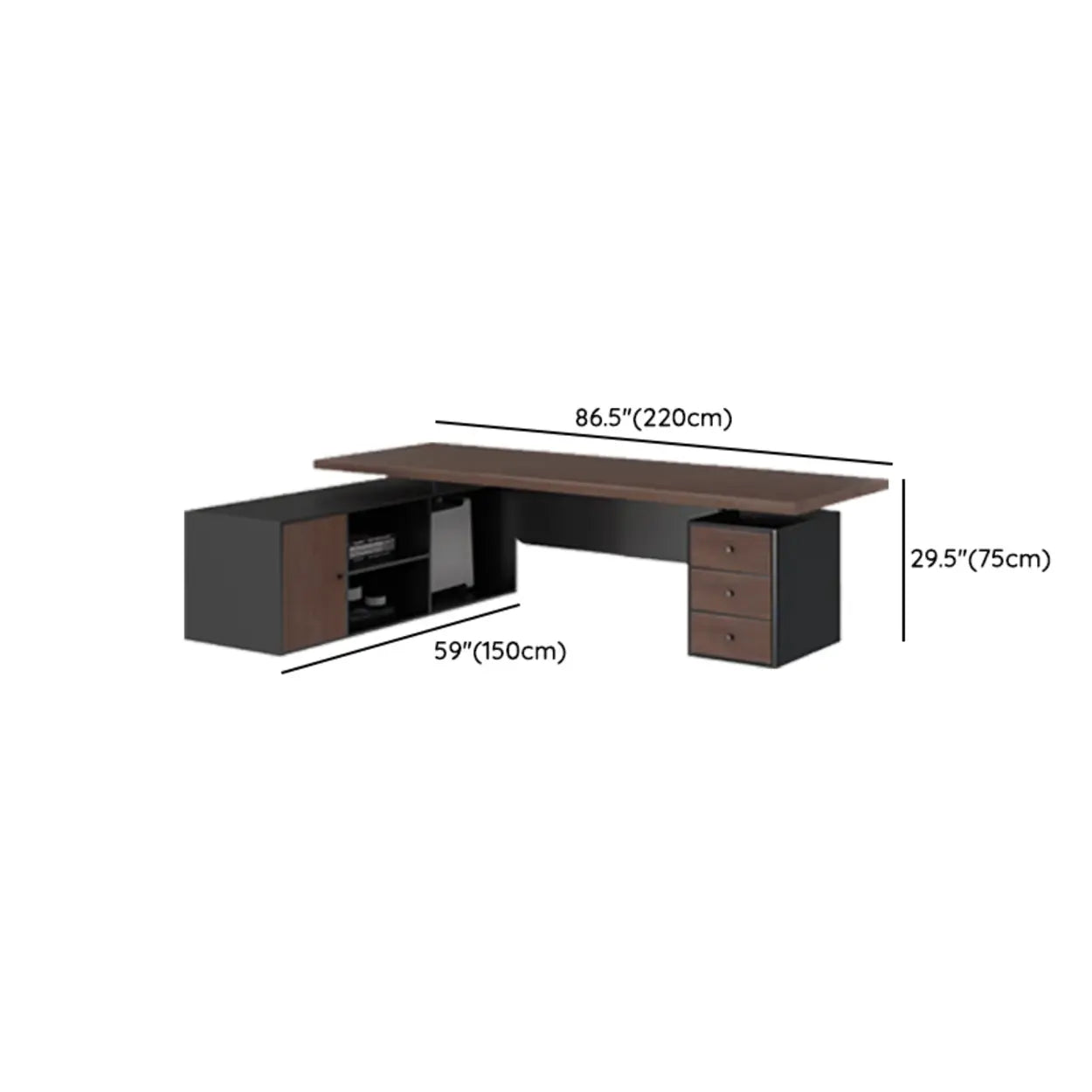 Brown L-Shaped Wood Computer Desk with Storage