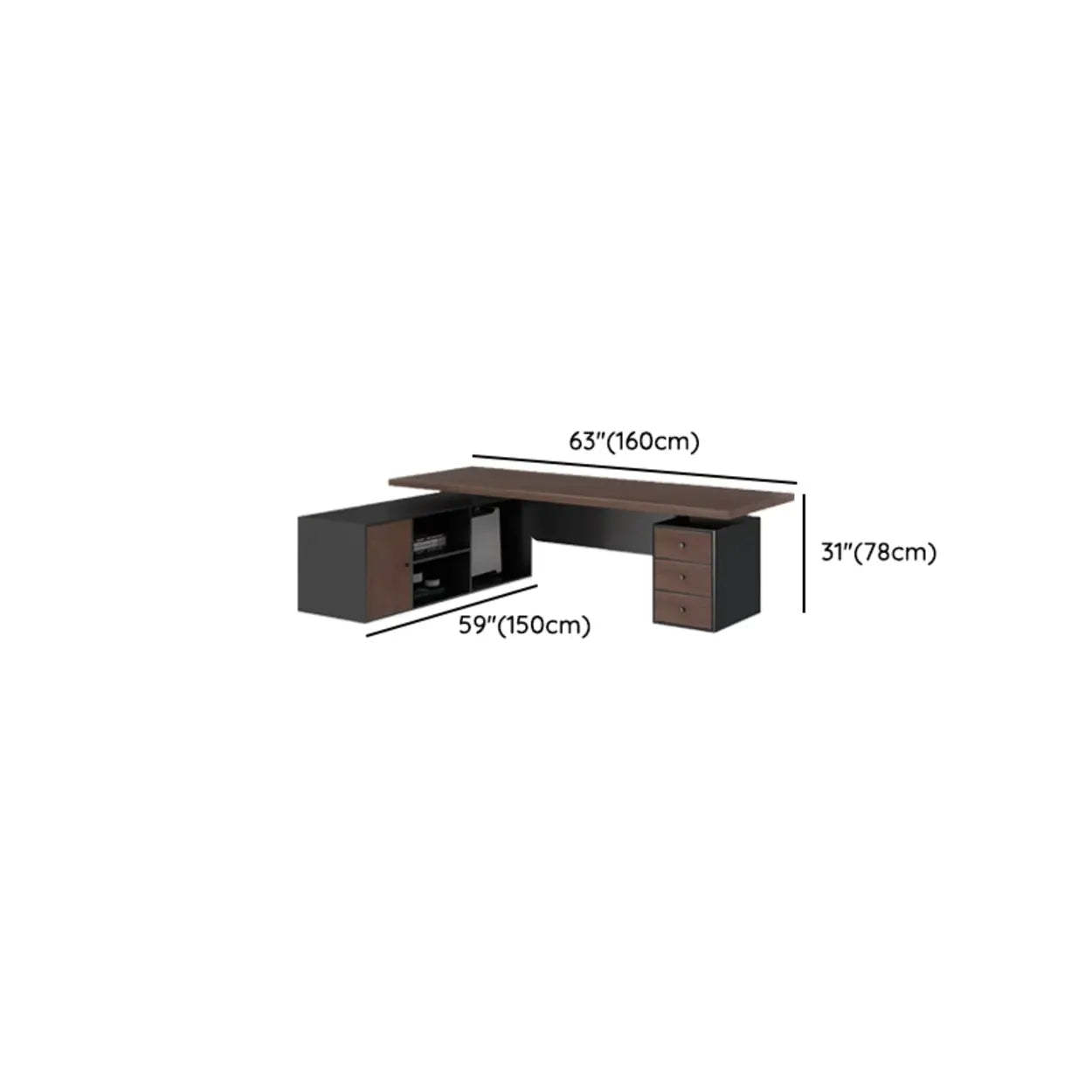 Brown L-Shaped Wood Computer Desk with Storage
