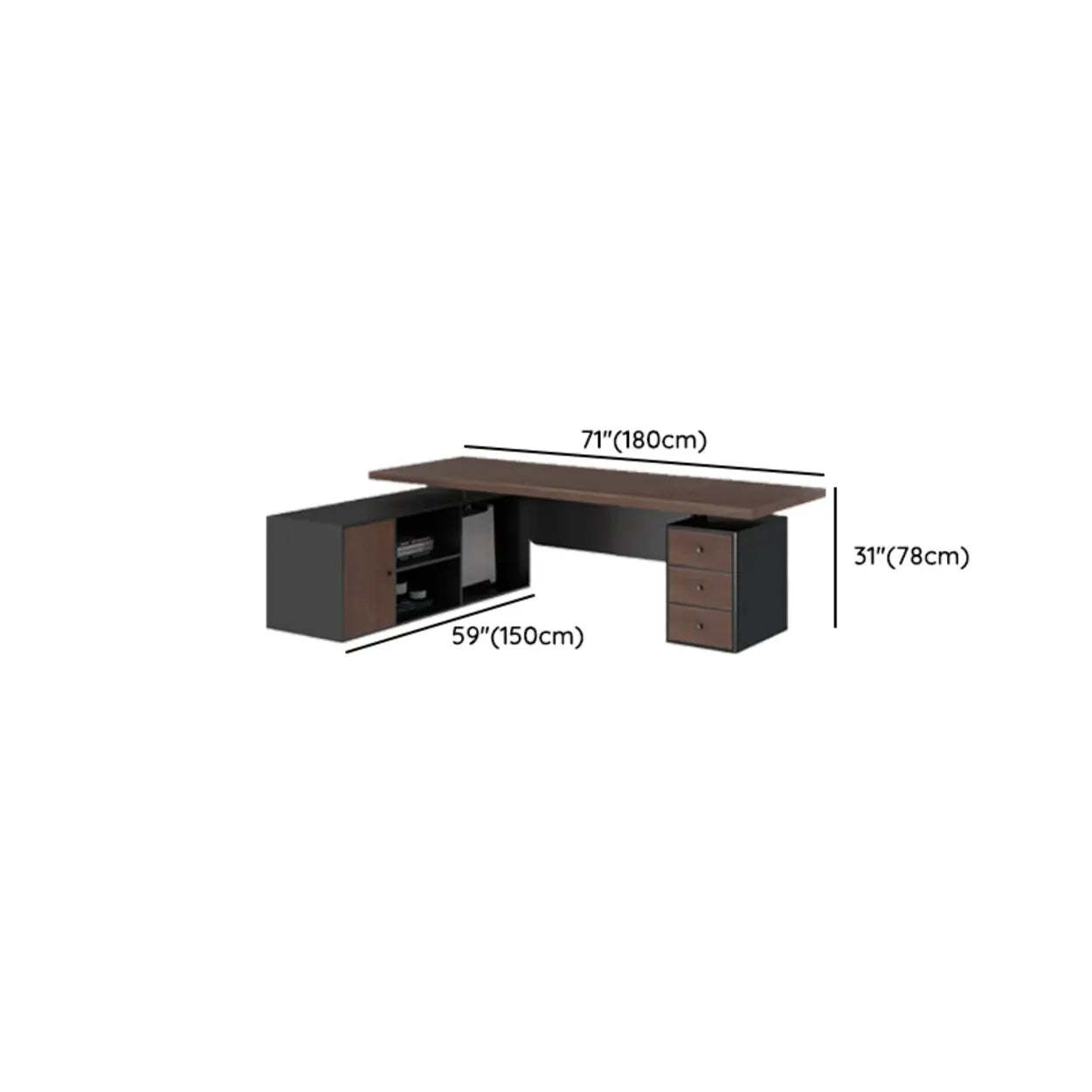 Brown L-Shaped Wood Computer Desk with Storage