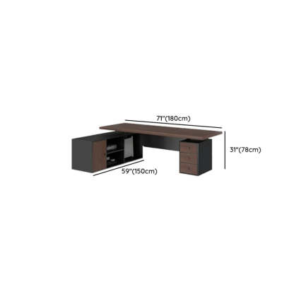 Brown L-Shaped Wood Computer Desk with Storage