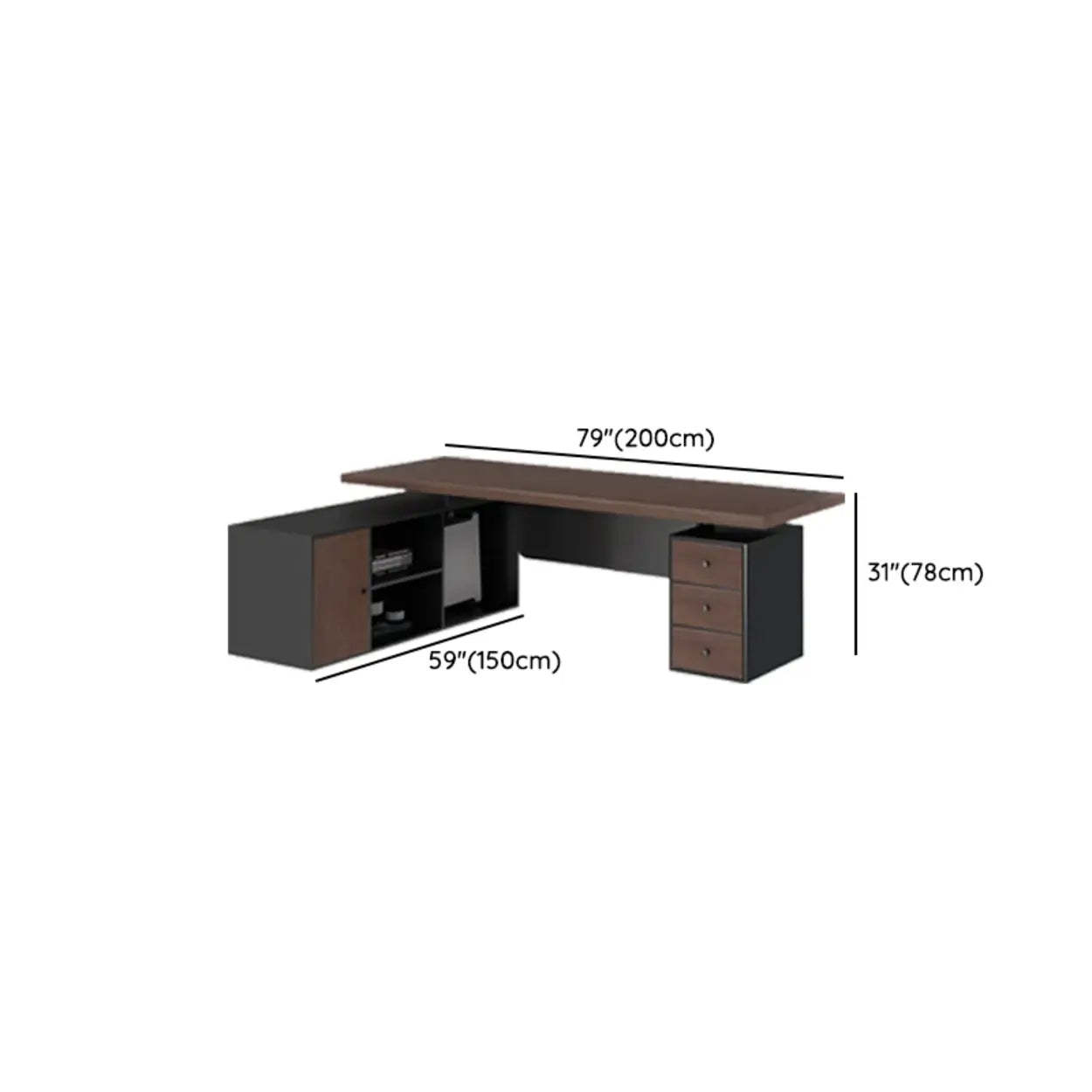 Brown L-Shaped Wood Computer Desk with Storage