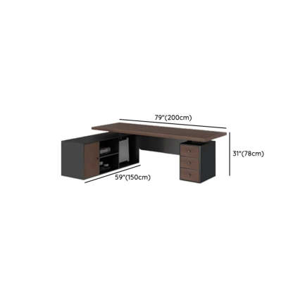 Brown L-Shaped Wood Computer Desk with Storage