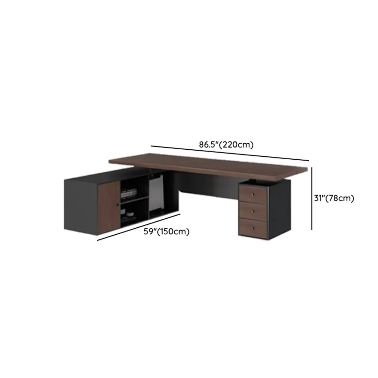 Brown L-Shaped Wood Computer Desk with Storage