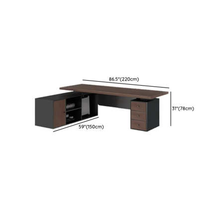 Brown L-Shaped Wood Computer Desk with Storage