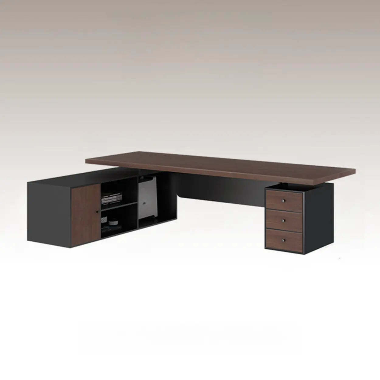 Brown L-Shaped Wood Computer Desk with Storage — Table Only