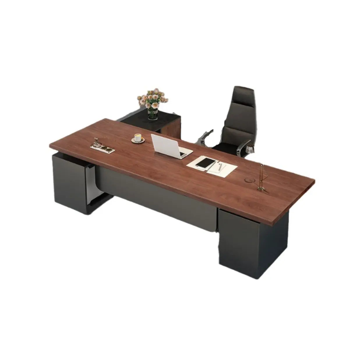 Brown L-Shaped Wood Computer Desk with Storage — Table Only