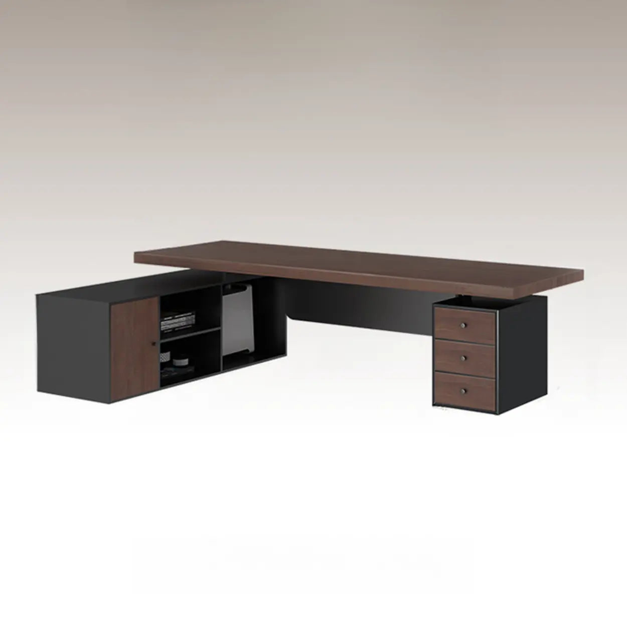 Brown L-Shaped Wood Computer Desk with Storage — Table Only